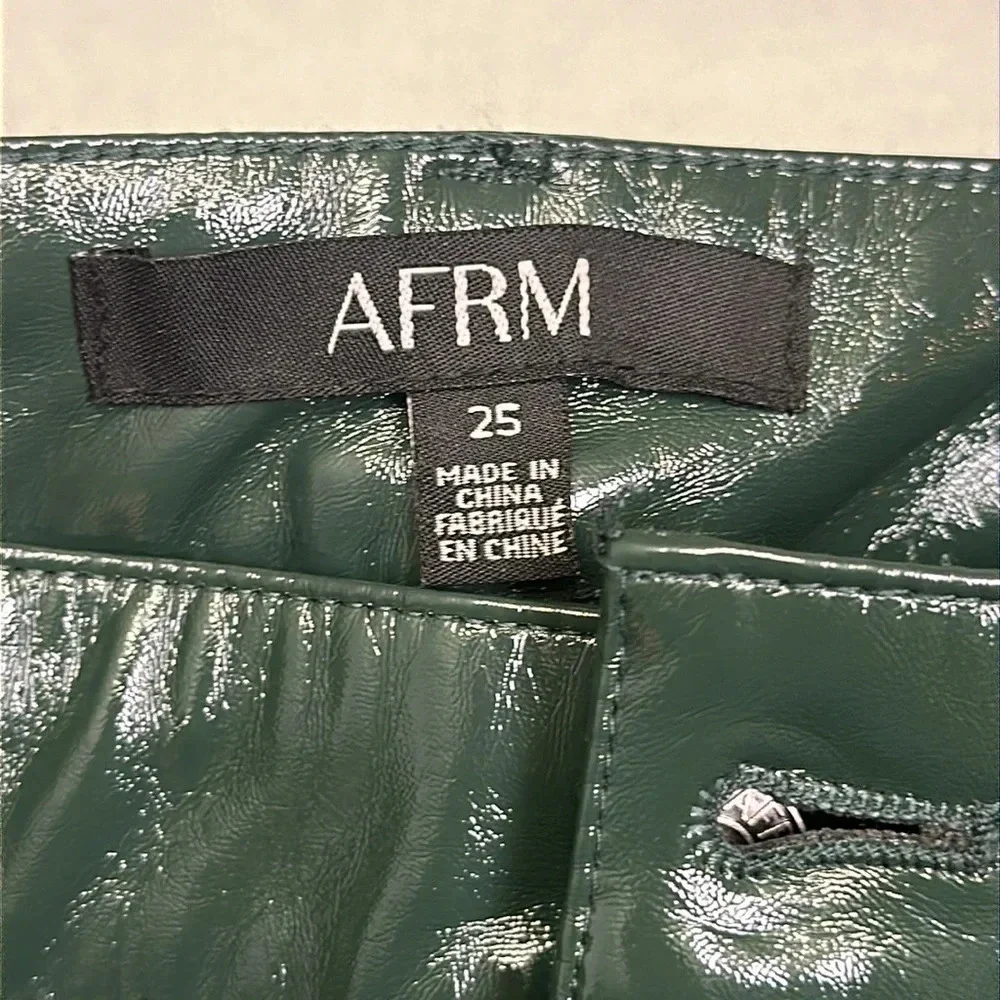 AFRM Wynn Wide Leg Pants Faux Leather Womens Size 25 High Waist Dark Green